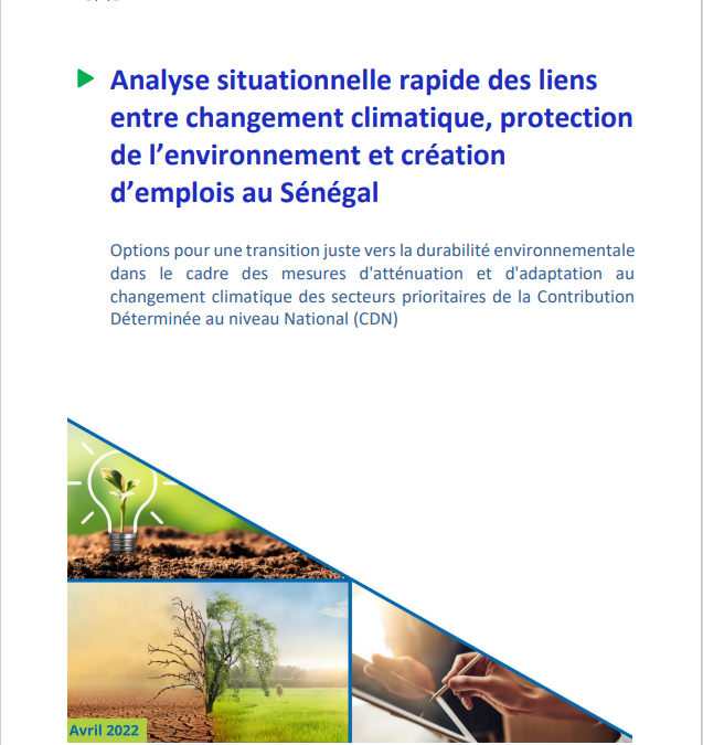 Cover image for the publication of Analyse situationnelle rapide des liens entre changement climatique, protection de l'environnement et création d'emplois au Sénégal