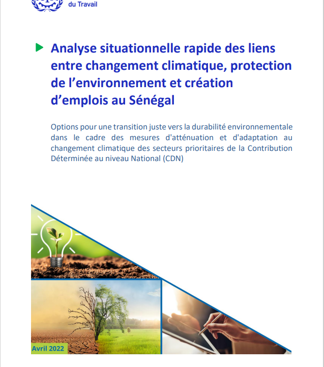 Cover image for the publication of Analyse situationnelle rapide des liens entre changement climatique, protection de l'environnement et création d'emplois au Sénégal