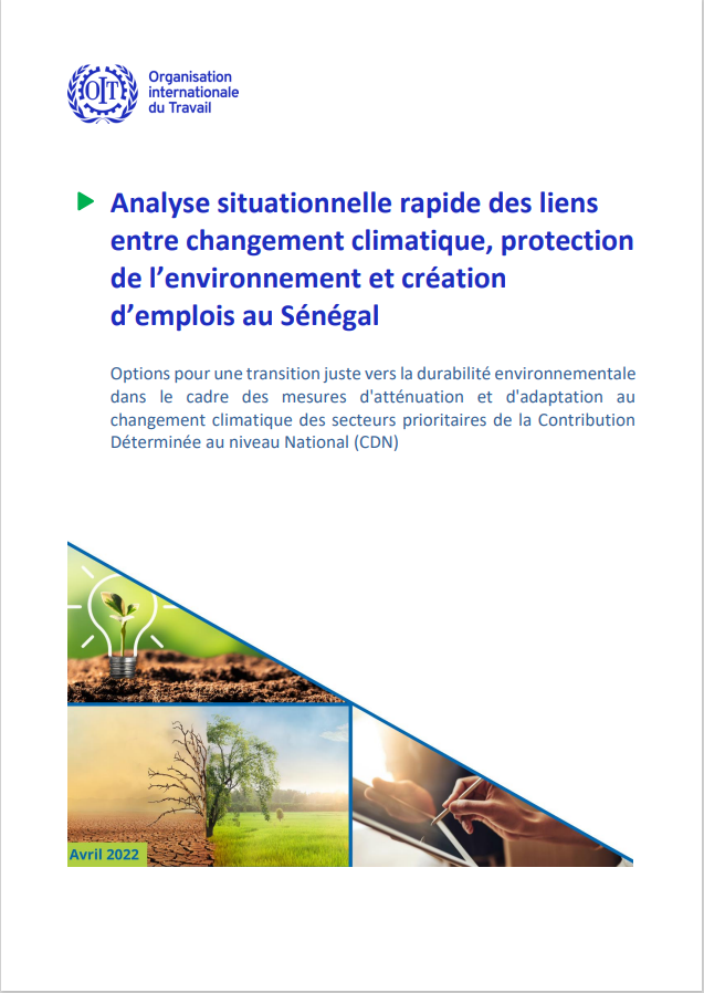Cover image for the publication of Analyse situationnelle rapide des liens entre changement climatique, protection de l'environnement et création d'emplois au Sénégal